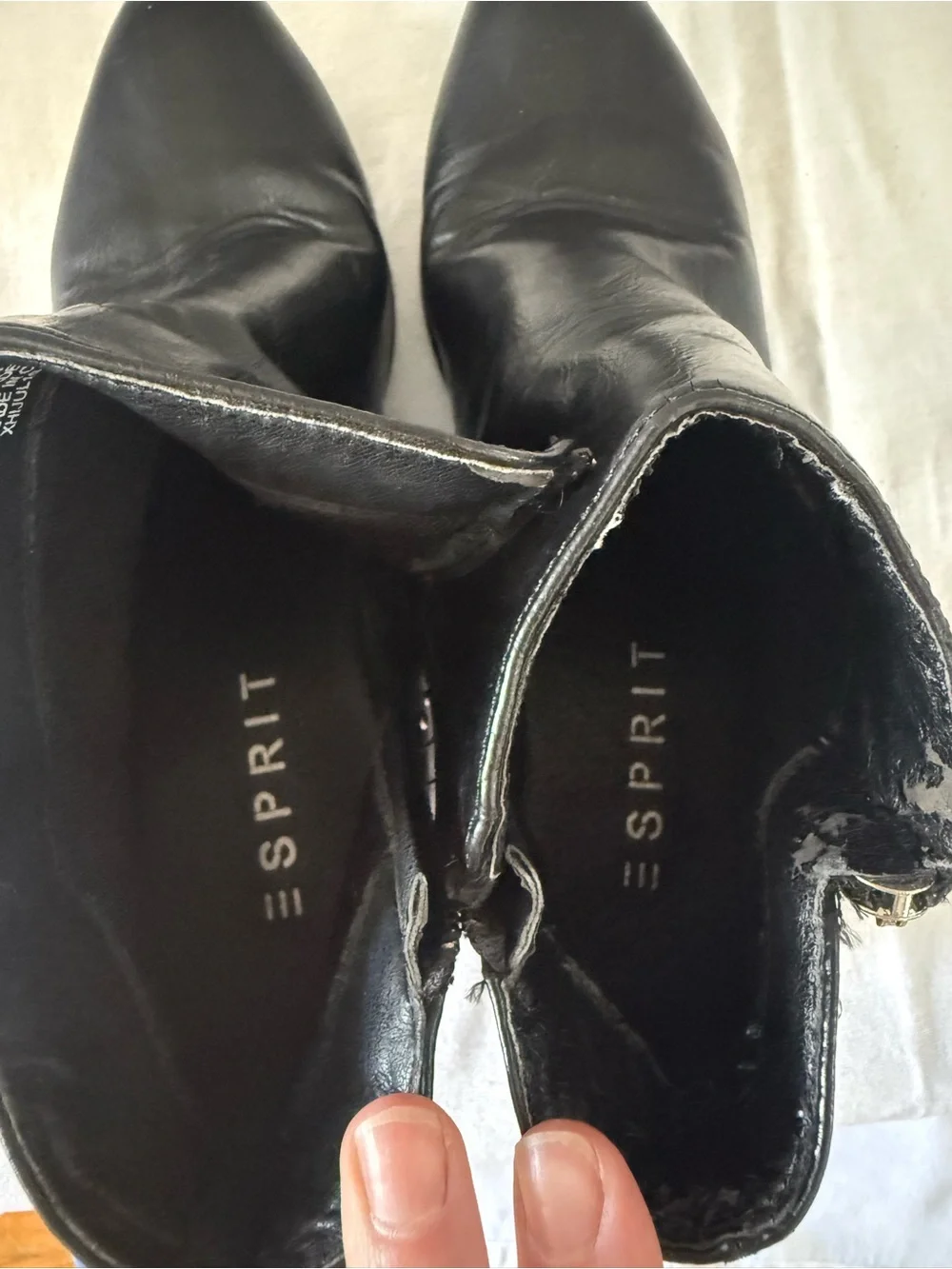 Esprit Black Leather Ankle Booties with Side Zip & Studs